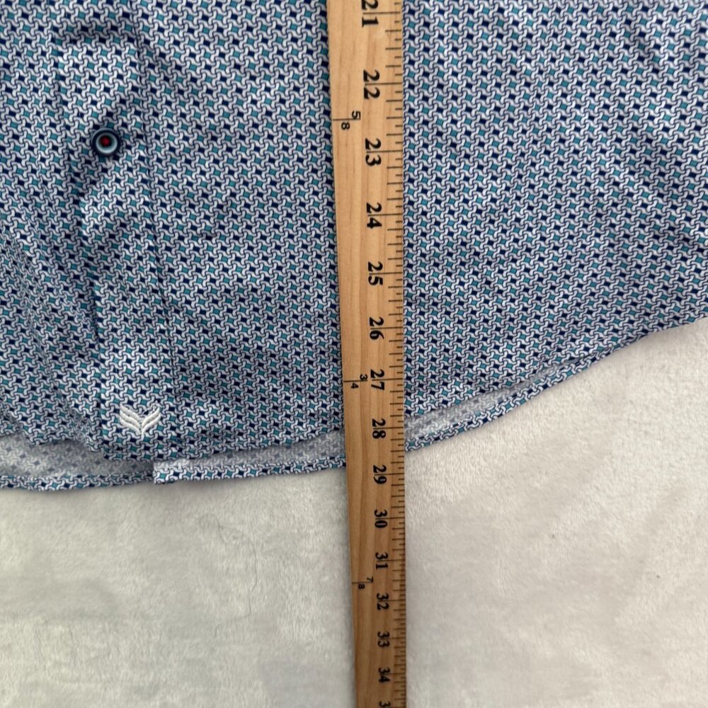 Butter Cloth Shirt Mens XL Blue Geometric Regular Fit Stretch Button Up - Picture 5 of 7